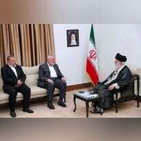 מנהיגי חמאס בפגישה עם חמינאי בטהרן, בחודש מרץ. | AP