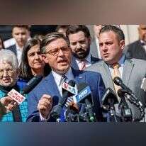 יו"ר בית הנבחרים האמריקני מייק ג'ונסון נואם בעד ישראל באוניברסיטת קולומביה, השבוע. | EPA