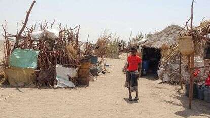 מחנה לפליטי מלחמה בכפר הייז, סמוך למחוז אל־ חודיידה, 2021. | איי.אף.פי מחנה לפליטי מלחמה בכפר הייז, סמוך למחוז אל־ חודיידה, 2021. | איי.אף.פי