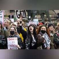 מפגינים אנטי-ישראלים באוניברסיטה בשיקגו. | Getty Images via AFP