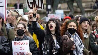 מפגינים אנטי-ישראלים באוניברסיטה בשיקגו. | Getty Images via AFP