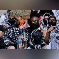 מפגינים אנטי-ישראלים באוניברסיטת קולומביה בניו-יורק. | TIMOTHY A. CLARY / AFP