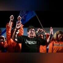 שפי פז בהפגנה בשנה שעברה. | Avshalom Sassoni/Flash90