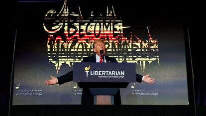 נשיא ארה"ב לשעבר דונלד טראמפ נואם בפני הוועידה הליברטריאנית. | AFP