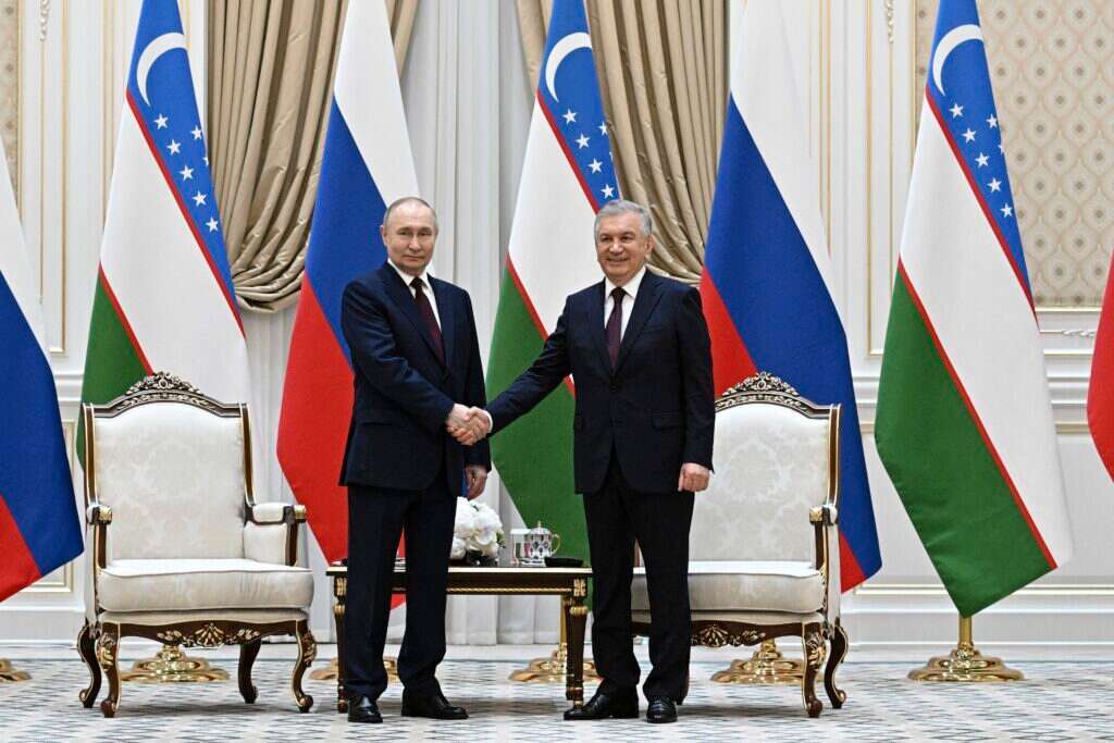 פוטין ונשיא אוזבקיסטן שבקט מירזייאיב. | AP פוטין ונשיא אוזבקיסטן שבקט מירזייאיב. | AP