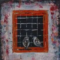 עצב על התקופה שבה חיה לצידו בתחושת דחייה מתמדת. עליזה דיין, "דרור", שמן על בד, 2024