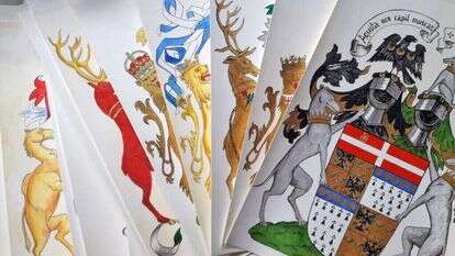 איורי סמלי משפחות האצולה שהתגלו על קירות בית החולים. ציור - אנסטסיה פרוקופייבה