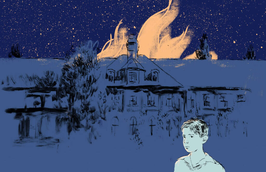 צולל לסיפורי שואה, מתרחק מטבח 7 באוקטובר. איור מתוך "פאלם ספרינגס/ברלין". איור: גלעד סליקטר