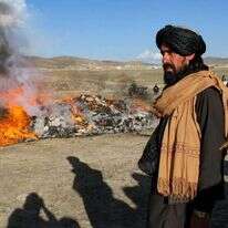 כוחות הביטחון של טליבאן משמידים סמים ואלכוהול שנתפסו במהלך פשיטה בקאבול. | AFP