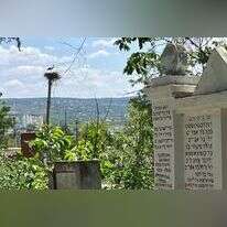 בית הקברות בעיירה  (על רקע העיירה). | אדוארד דוקס