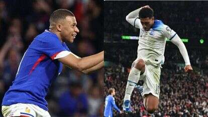 ג'וד בלינגהאם האנגלי (ימין) וקיליאן אמבפה הצרפתי. צילומים: AFP