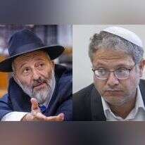 השר איתמר בן גביר ובכיר ש"ס אריה דרעי. צילומים: חיים גולדברג, פלאש 90