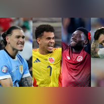 מימין לשמאל: ליונל מסי הארגנטינאי, אלפונסו דייוויס הקנדי, לואיס דיאז הקולומביאני ודרווין נונייס האורוגוואי. צילומים: JUAN MABROMATA / AFP, EPA/KEVIN JAIRAJ, JAMIE SQUIRE / Getty Images via AFP, Ethan Miller / Getty Images via AFP