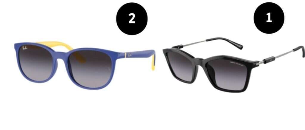 1) משקפיים של ארמני. | יח"צ חו"ל | 2) משקפיים של Ray Ban.