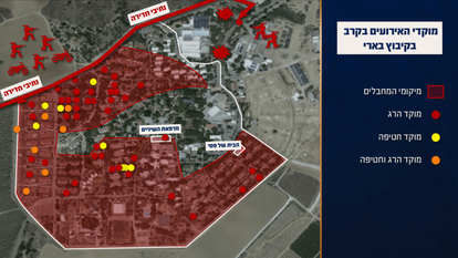 מפת בארי ב-7 באוקטובר על פי תחקיר צה"ל. דובר צה"ל