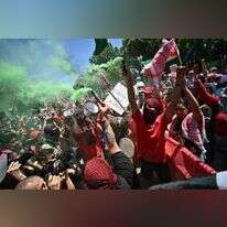 הפגנה אנטי־ ישראלית ליד הבית הלבן, בחודש ינואר. | איי.אף.פי