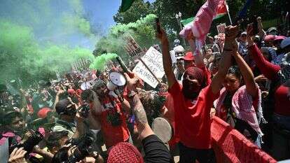 הפגנה אנטי־ ישראלית ליד הבית הלבן, בחודש ינואר. | איי.אף.פי