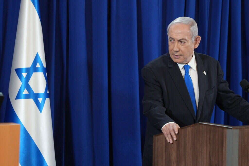 ראש הממשלה בנימין נתניהו במסיבת עיתונאים לאחר המבצע לחיסולו של מוחמד דף. | Dudu Bachar - POOL