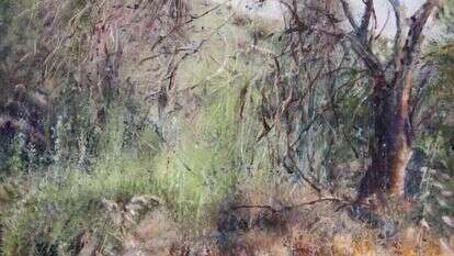 ורד טרי, עץ מת עומד, שמן על בד, 2017