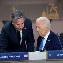 שיא ארה"ב ג'ו ביידן ומזכיר המדינה האמריקני אנתוני בלינקן. | EPA/CHRIS KLEPONIS