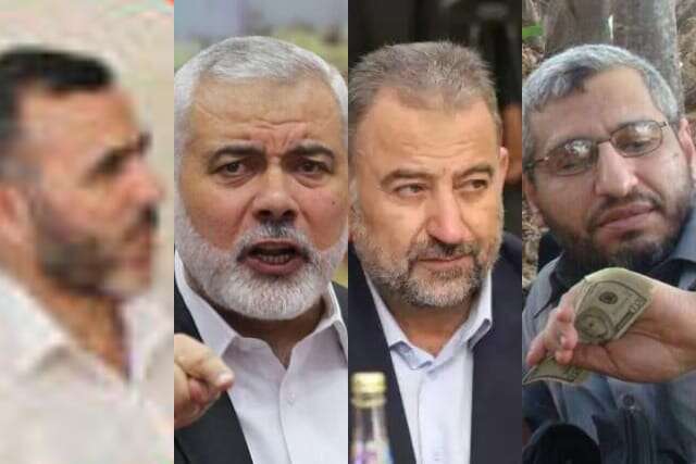 מימין לשמאל: מוחמד דף, סאלח אל-עארורי, איסמעיל הנייה ומרואן עיסא. AFP