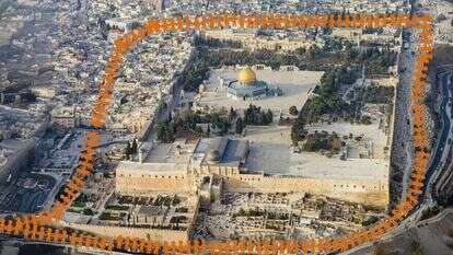 שרטוט מפת השרשרת המתוכננת סביב הר הבית שרטוט מפת השרשרת המתוכננת סביב הר הבית