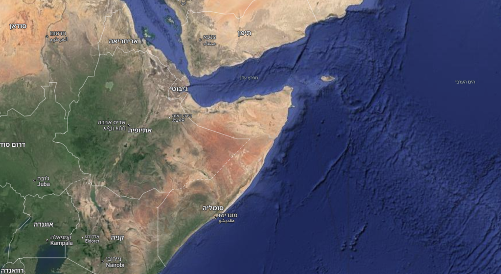 הגבולות הימיים של אתיופיה, סומליה ותימן. | מסך GoogleMap