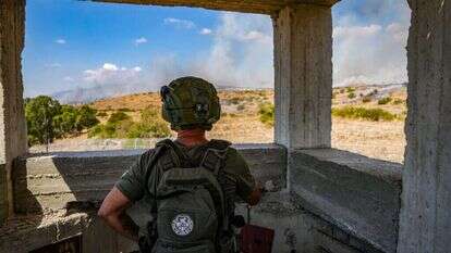 אש בגבול לבנון. עמדת שמירה ליד קיבוץ שמיר, אתמול. | אייל מרגולין - פלאש 90