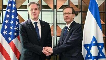 נשיא המדינה יצחק הרצוג ומזכיר המדינה האמריקני אנתוני בלינקן. | מעייף טואף/לע״מ