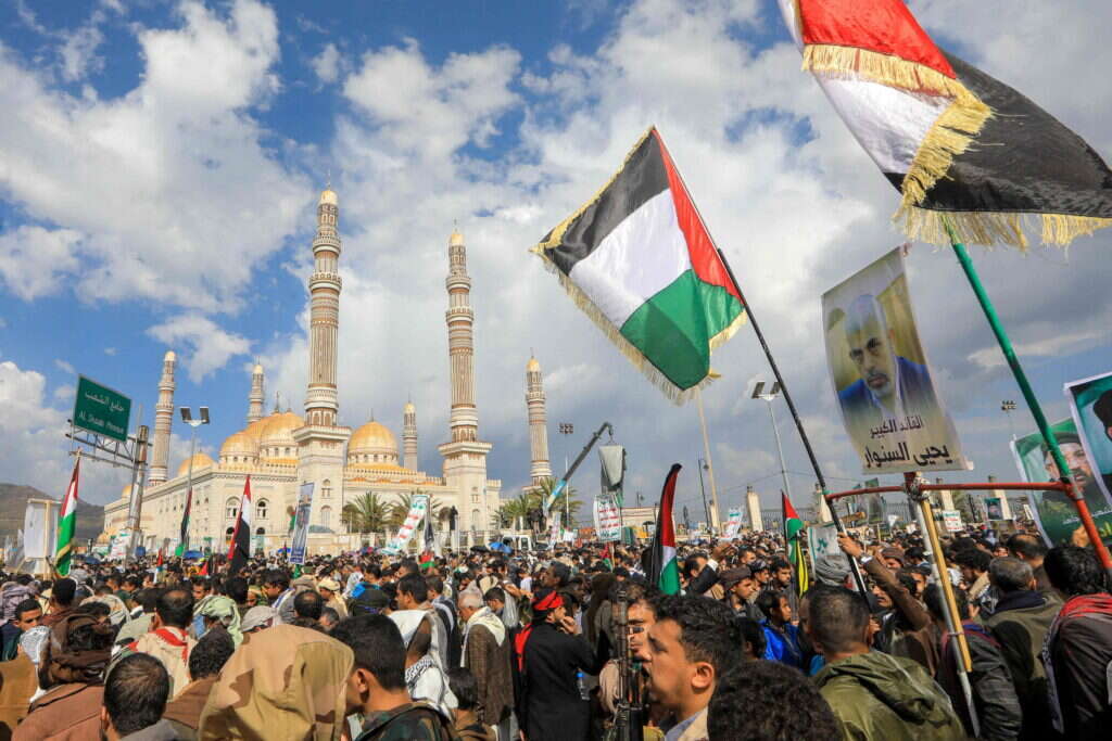 הפגנה תמיכה בחמאס שנערכה בצנעא, תימן. | AFP