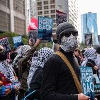 מפגינים אנטי-ישראלים בשיקגו, אמש. | AFP