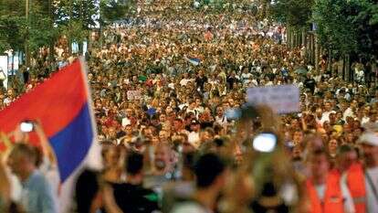 הפגנה בבלגרד נגד כריית ליתיום בסרביה, לפני שבועיים. | אי.פי.איי