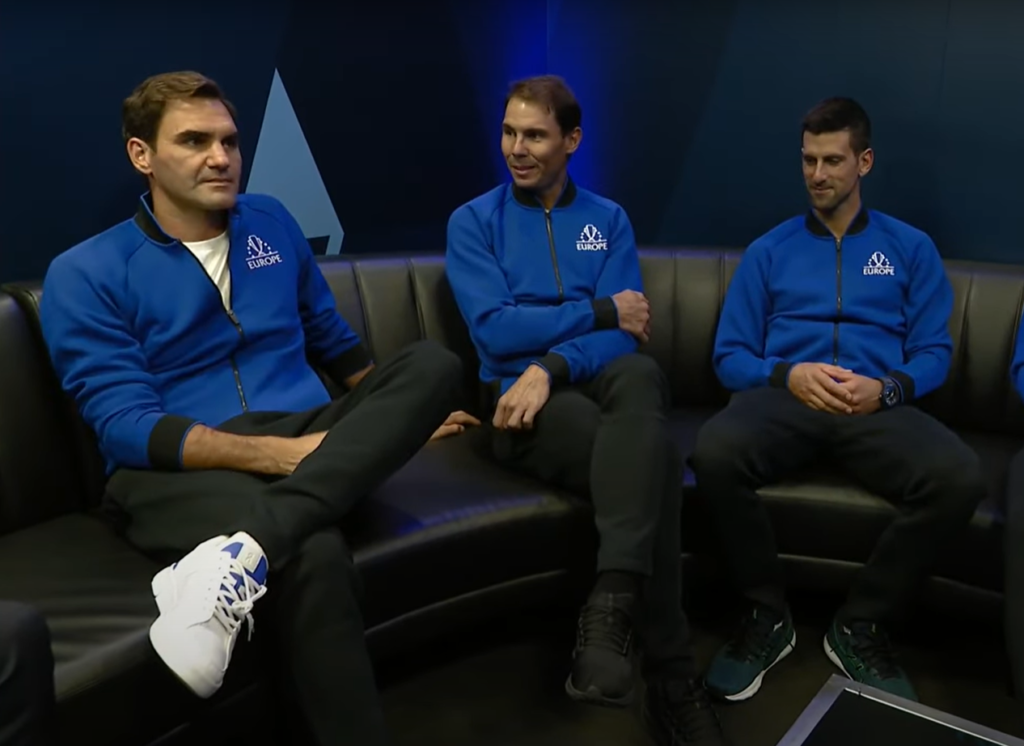 מימין לשמאל: נובאק ג'וקוביץ', רפאל נדאל ורוג'ר פדרר. | מסך מיוטיוב