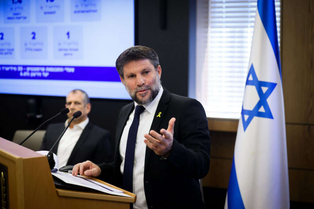 שר האוצר בצלאל סמוטריץ' במסיבת העיתונאים, היום. | Chaim Goldberg/Flash90