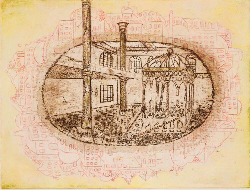 בברלי ג'יין סטיוארט, "עובר של הזכרונות", בית הכנסת המרכזי חאלב סוריה, מתוך התערוכה "כנישתא - אוצרות מן העבר" שהוצגה בגלריית הביאנלה ירושלים 2023. | Blend Studios