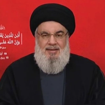 נסראללה בנאומו היום. מהרשתות הערביות