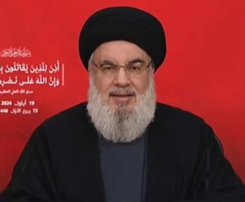 נסראללה בנאומו היום. מהרשתות הערביות