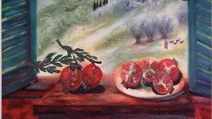 סימני החג נועדו לשמש תזכורת לאדם ראובן רובין, "רימונים על חלוני", 1967. באדיבות אוסף בית ראובן, תל אביב סימני החג נועדו לשמש תזכורת לאדם ראובן רובין, "רימונים על חלוני", 1967. באדיבות אוסף בית ראובן, תל אביב