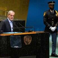 נשיא איראן פשזכיאן נואם בעצרת האו"ם, ספטמבר 24'. | אי.פי.איי