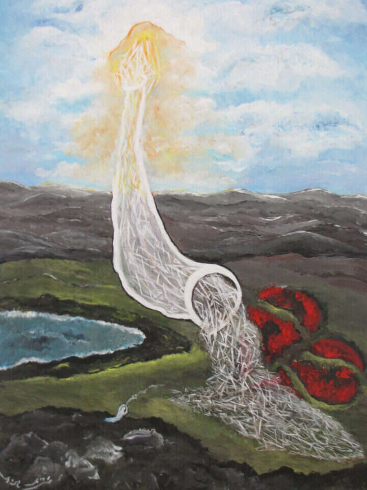 נורית גזית, "שברים", טכניקה מעורבת על בד, 2016