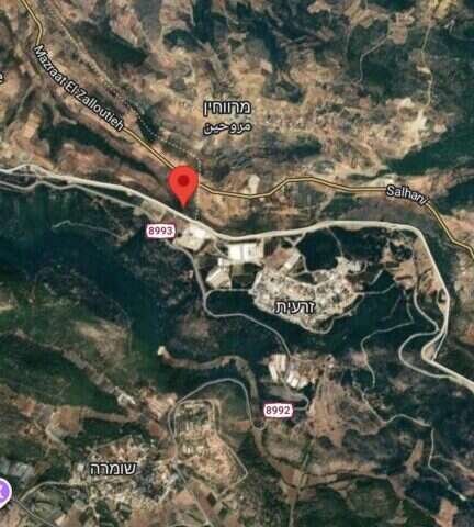 מיקום המנהרה סמוך לזרעית. גוגל מפות