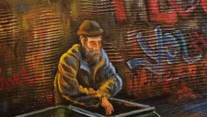 הברסלביות היא תופעה תרבותית בהוויה הישראלית. ידידיה איש שלום, "על הלחם לבדו", צבעי שמן על בד, 2020