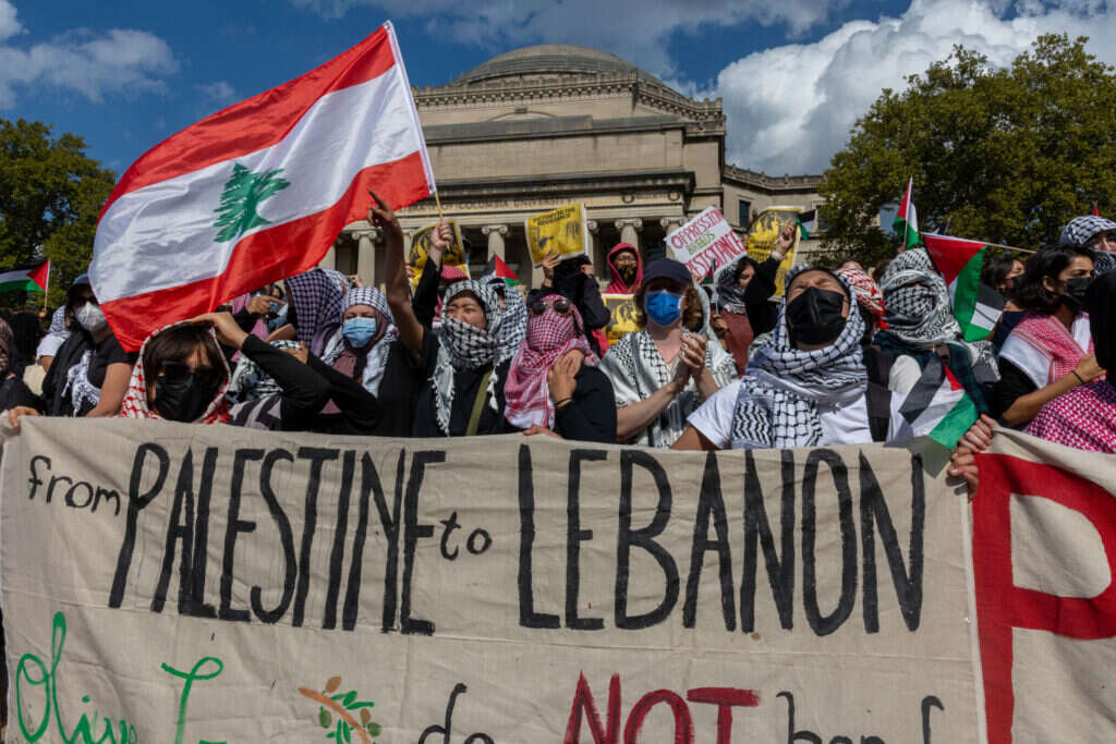 הפגנה נגד ישראל באוניברסיטת קולומביה. | גטי אימג'ס