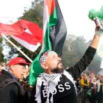 הפגנה פרו פלסטינית בדנמרק, | EPA/THOMAS TRAASDAHL DENMARK OUT