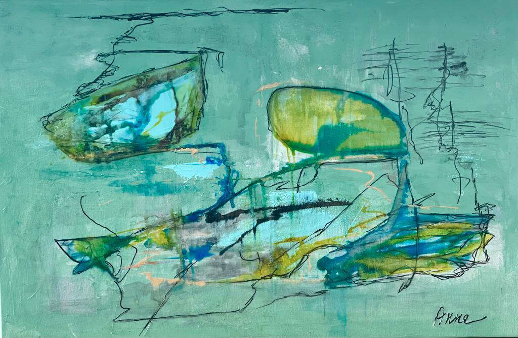 אנה עייש, "שיעורים מיפן", אקריליק על בד, 2022