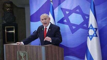 ראש הממשלה בנימין נתניהו אמש במסיבת העיתונאים. | יונתן זינדל, פלאש 90