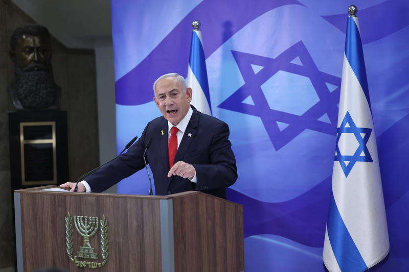 ראש הממשלה בנימין נתניהו אמש במסיבת העיתונאים. | יונתן זינדל, פלאש 90