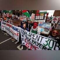 הפגנה אנטי-ישראלית בלונדון. | EPA/ANDY RAIN