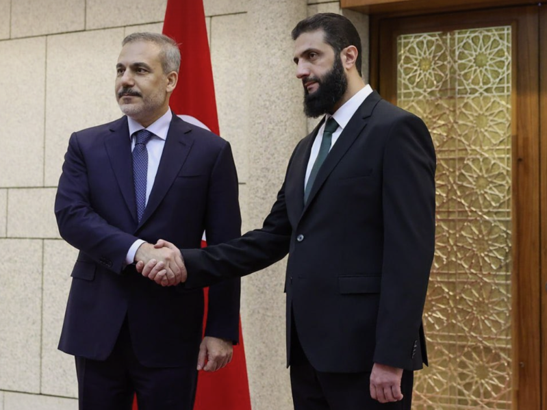 אל-ג'ולאני ופידאן בארמות הנשיאותי בדמשק. מהרשתות הערביות