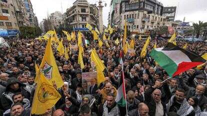 הפגנות תמיכה בפת"ח ברמאללה, אתמול. | AFP